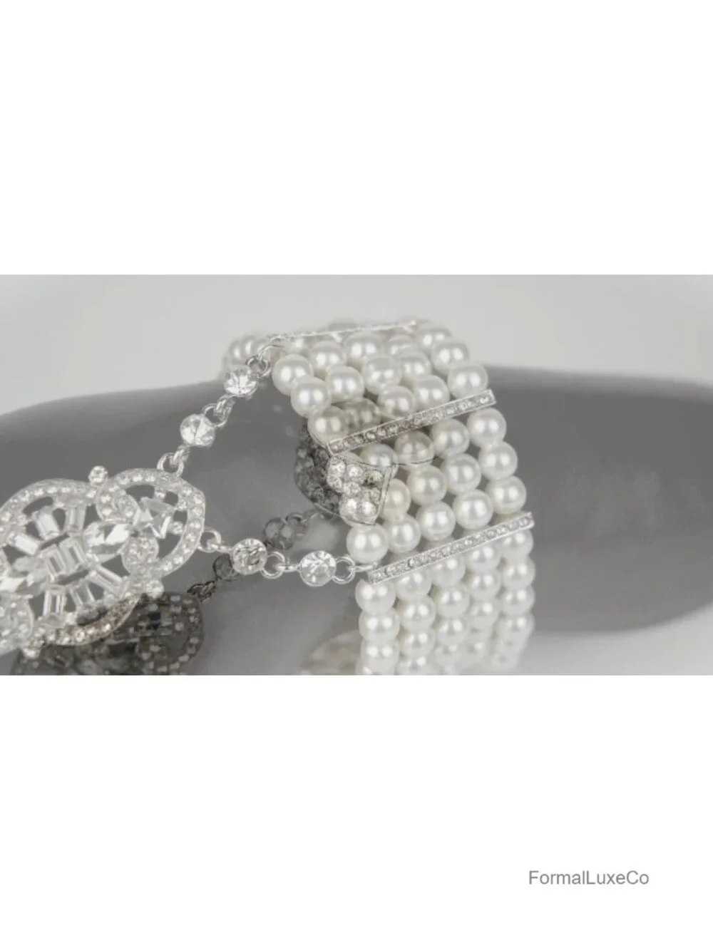 Flapper Crystal Bracelet Ring Set Dainty Hand Chain Wedding Bridal Party Prom
